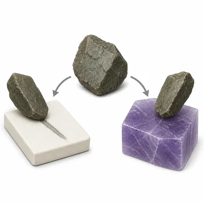 A dull mineral scratches one sample but does not scratch a harder crystal.
