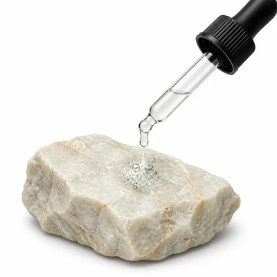 Acid drops fizzing on a pale mineral sample.