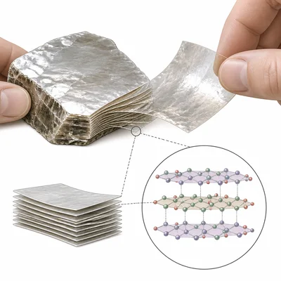 Mica peeling into thin sheets with layered structure.