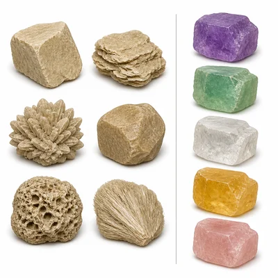 Minerals showing that color can vary or look similar between different samples.