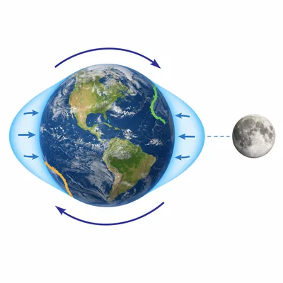 Earth rotating through areas of high and low ocean water.