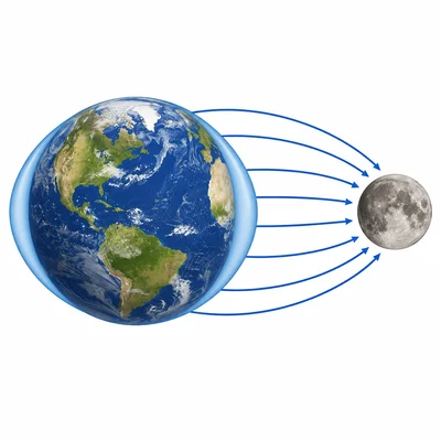 The Moon pulling on Earth’s oceans and creating tide bulges.