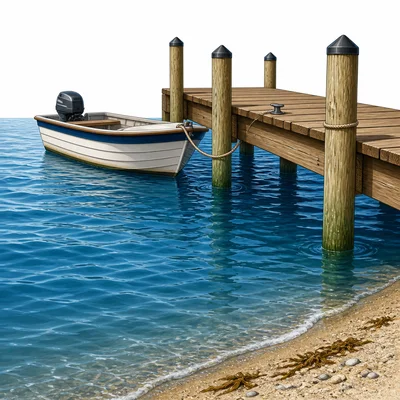 High tide with water high beside a dock.
