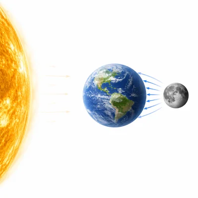 The nearby Moon and distant Sun both pulling on Earth.