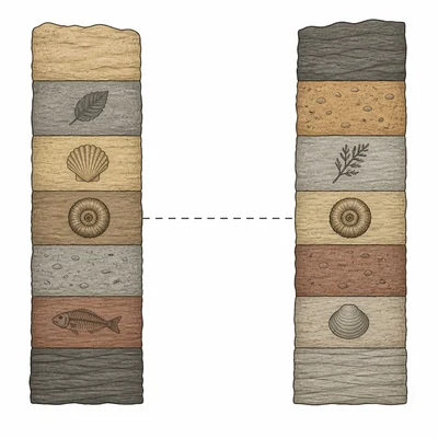 Two rock layer columns matched by the same index fossil.