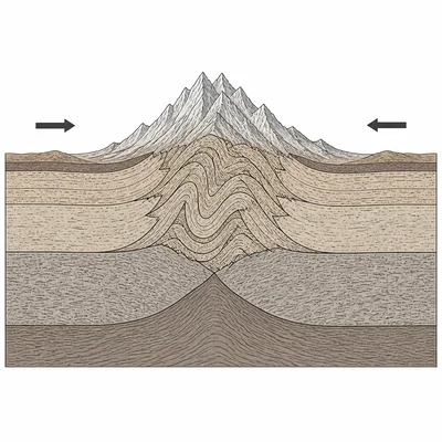 Two continental plates collide and form folded mountains.