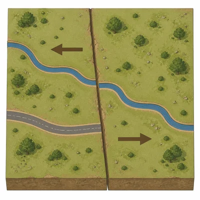 Two tectonic plates slide past each other along a transform fault.