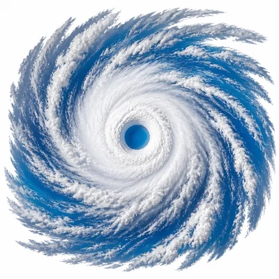 Top-down diagram of a hurricane with center, inner cloud ring, and outer spiral bands.