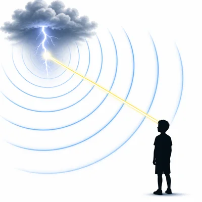 Light from lightning reaches an observer before sound waves do.