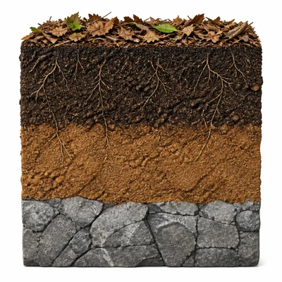 Four soil layers shown from the surface down to bedrock.