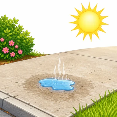 A puddle shrinks as water vapor rises in the sun.