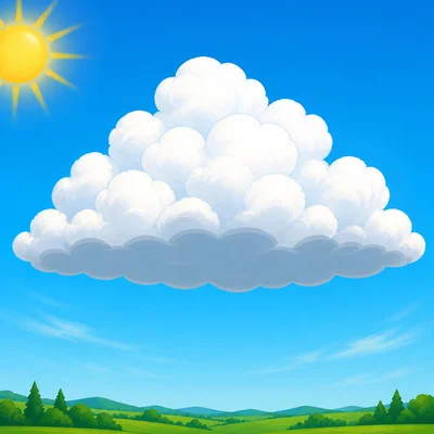 A white puffy cloud with a flat bottom in a blue sky.