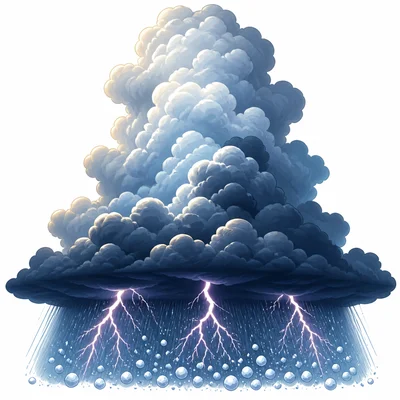 A tall dark storm cloud with rain, lightning, and hail.