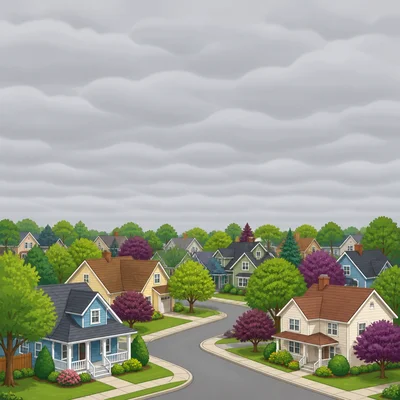 A flat gray cloud blanket covers the sky.