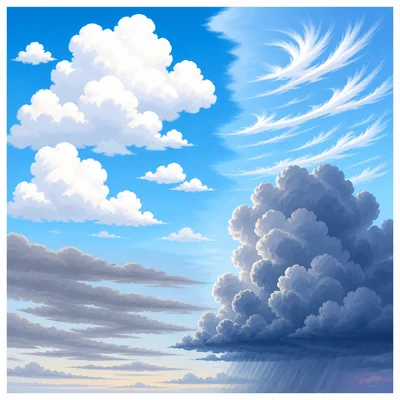 Different cloud types shown together in one sky.