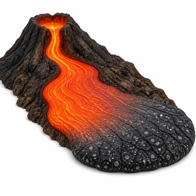 Melted rock cooling and hardening into solid rock.