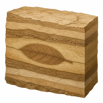 A fossil preserved inside layers of sedimentary rock.