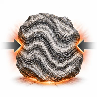 A banded rock formed by heat and pressure.