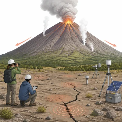 Scientists watching volcano warning signs such as gas, ground cracks, and swelling.