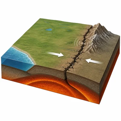 Earthquake activity shown along the edge of tectonic plates rather than in the middle.