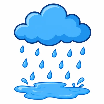 A rainy day with raindrops and a puddle.