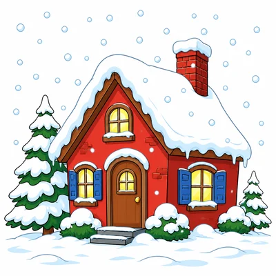A snowy house in winter.