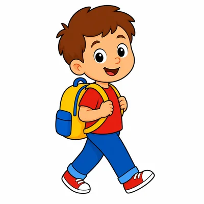 A child with a backpack walking to school