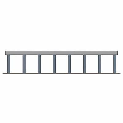 Bridge deck with evenly spaced support posts including both ends.