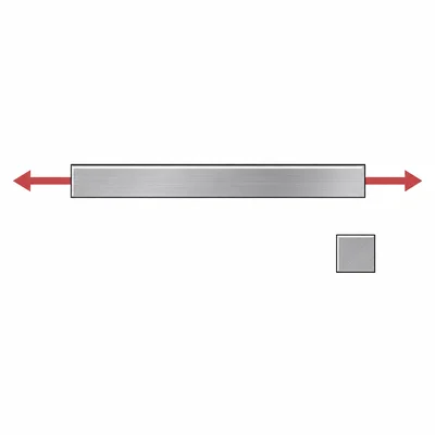 Steel tension member being pulled outward with its cross section shown.
