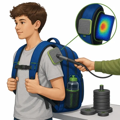 Backpack prototype being tested for weight, comfort, and storage.