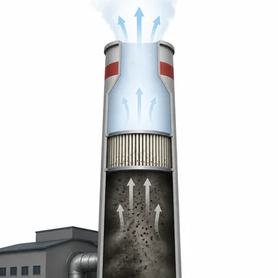 Factory smokestack filter trapping tiny pollution particles.