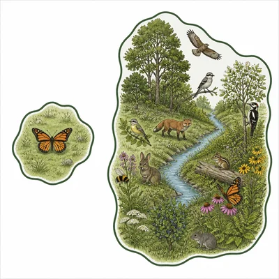 Comparison of a small protected area for one species and a larger habitat protecting many interacting species.