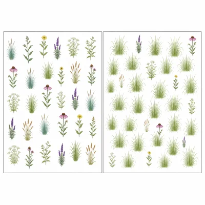 Two grassland plots comparing even plant abundances with a plot dominated by one plant species.