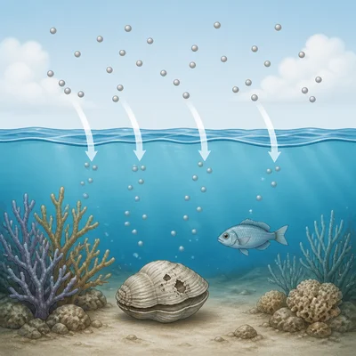 The ocean absorbs carbon dioxide from the air, which can affect shell-building ocean life.