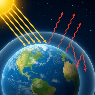 The greenhouse effect traps some heat near Earth while some heat escapes to space.