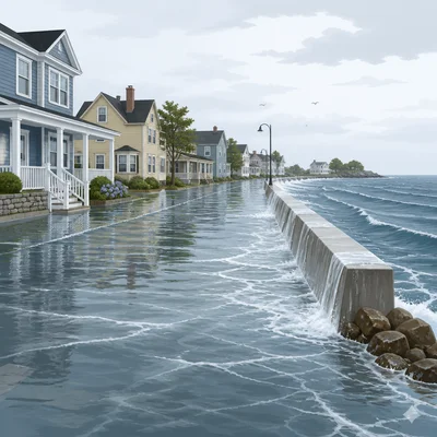 High tide flooding reaches streets and homes in a coastal town.