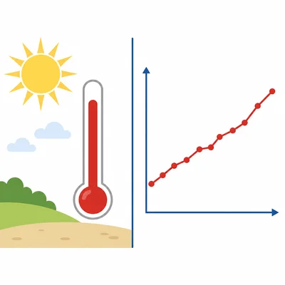 A hot day icon beside an unlabeled rising temperature trend graph.