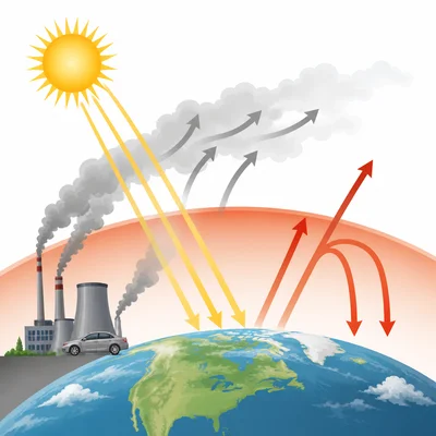 Fossil fuel emissions rise into the atmosphere and trap heat around Earth.