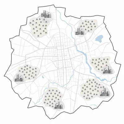 Map-style diagram showing hazardous waste sites clustered near some residential areas.