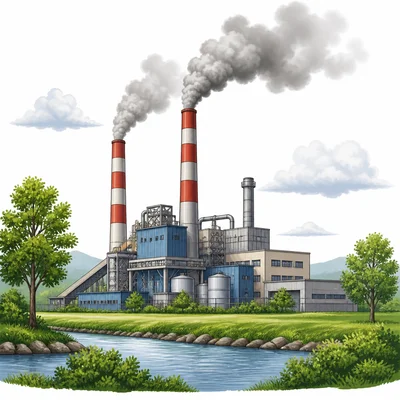 A factory releasing smoke into the air.