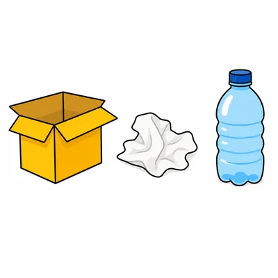 A paper box, a tissue, and a plastic bottle.