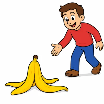 A banana peel on the floor with an adult nearby.