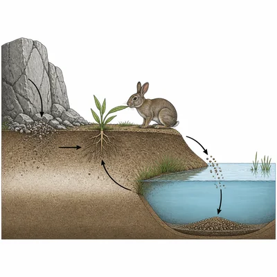 Phosphorus cycle diagram showing movement through rocks, soil, organisms, water, and sediment, not air.