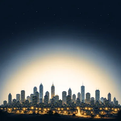 City lights shine upward and create sky glow that hides stars.