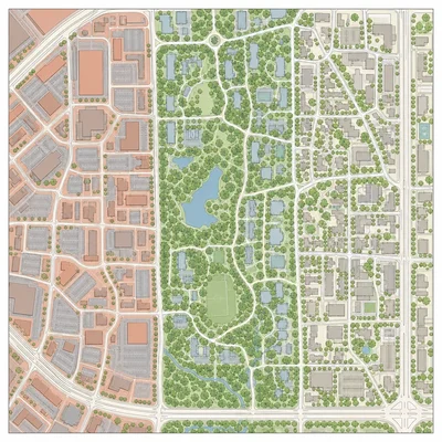 Map of three neighborhoods with different tree canopy, paved surfaces, and heat levels.