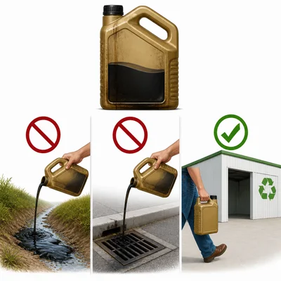 Used motor oil should go to a recycling collection center, not a ditch or storm drain.
