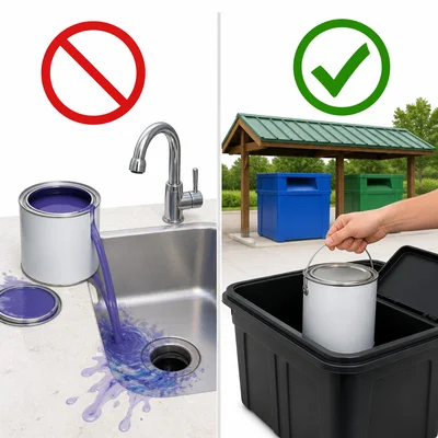 Paint should not be poured down a sink and should be taken for safe disposal.