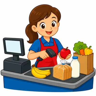 A cashier scanning groceries at a checkout.
