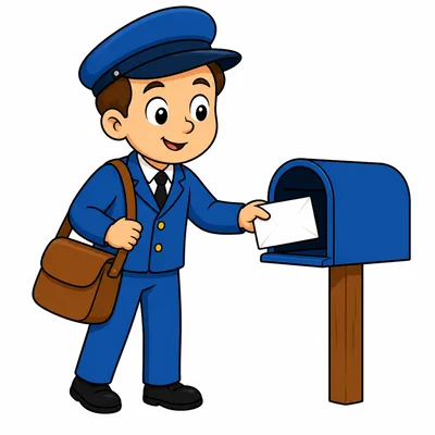 A mail carrier delivering an envelope to a mailbox.