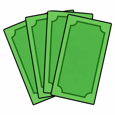 Four plain green money bills grouped together.